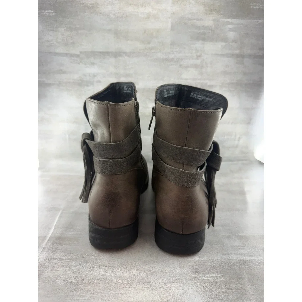 Born Women Taupe Leather Fringe Tassel Ankle Boots F72022 Size 11M